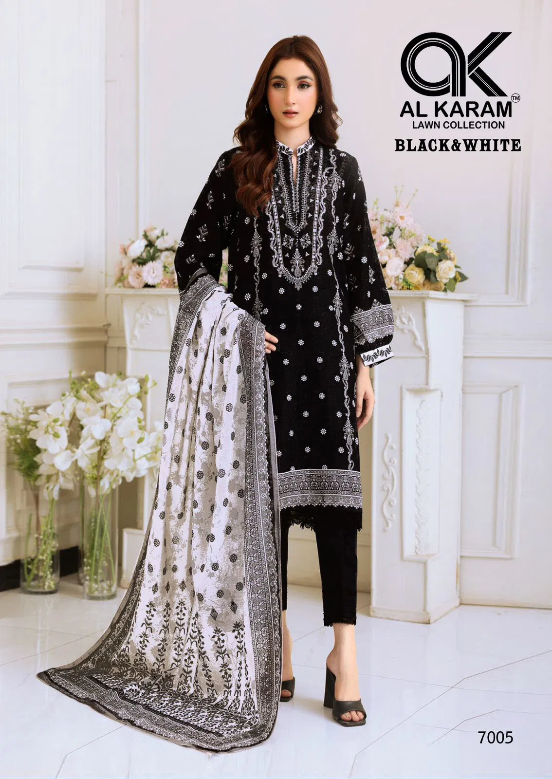 Black & White Vol 7 By Al Karam Cambrice Cotton Dress Material Orders In India